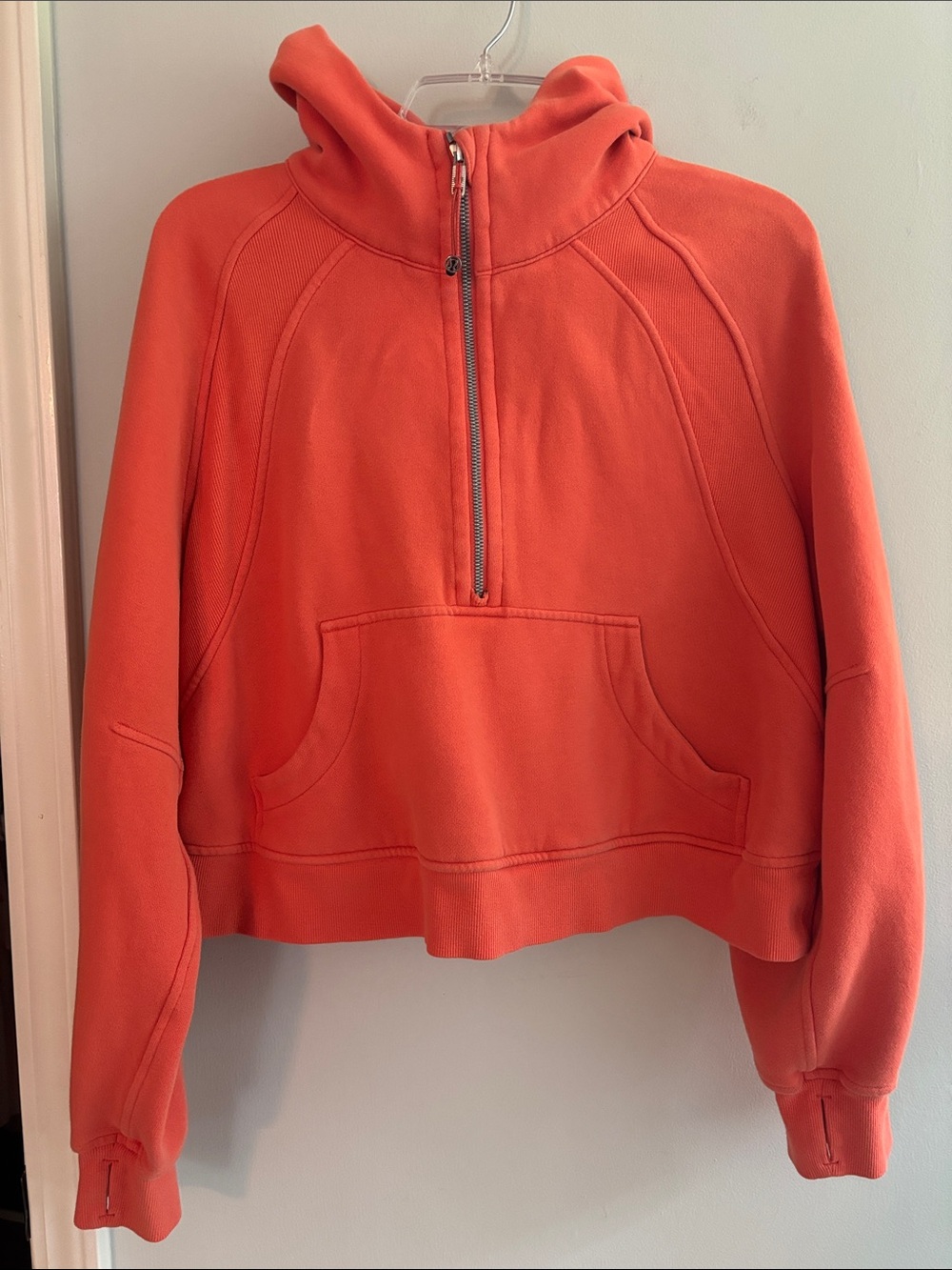 Lululemon Scuba hoodie cropped pullover half zip in coral orange - Picture 2 of 8